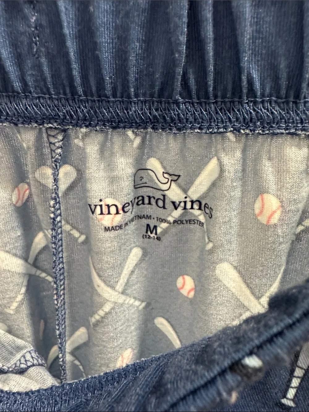 Vineyard Vines Navy Pajama Pants with Light Blue Bats & Pink Baseballs